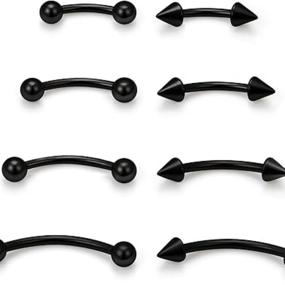 8 Eyebrow‎ Piercing Jewelry Barbells 4 Sizes Black